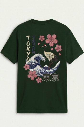 Tokyo Sakura Crane, T-Shirt σε Πράσινο Χρώμα