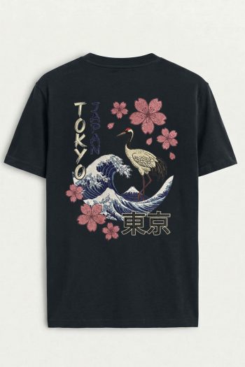 Tokyo Sakura Crane, T-Shirt σε Iron Grey Χρώμα