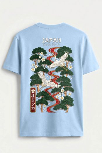 Japan Crane, T-Shirt σε Γαλάζιο Χρώμα