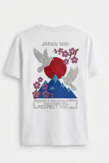 Japan Dove Geometric, T-Shirt σε Λευκό Χρώμα