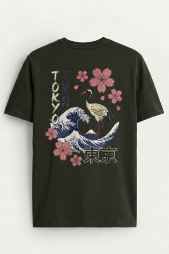 Tokyo Sakura Crane, T-Shirt σε Χακί Χρώμα