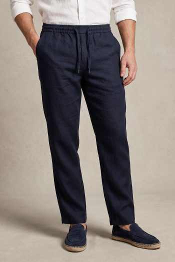 Μπλε Ανδρικό Παντελόνι 100% Λινό Regular Fit