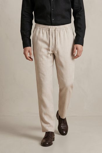 Μπεζ Ανδρικό Παντελόνι 100% Λινό Regular Fit