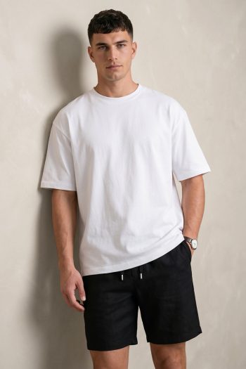 Σετ Λινό Μαύρο Σορτσάκι & Oversized Λευκό T-shirt