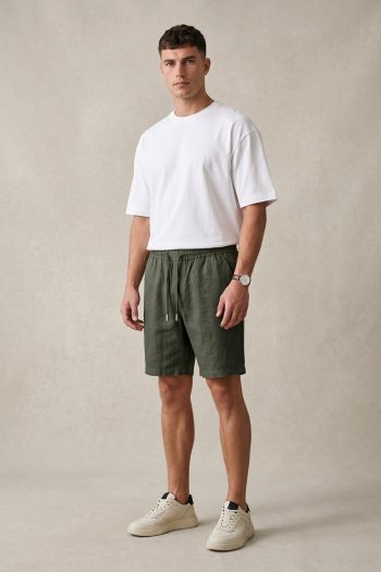 Σετ Λινό Χακί Σορτσάκι & Oversized Λευκό T-shirt_01