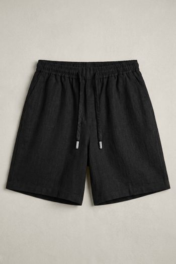 Ανδρική Λινή Βερμούδα Regular Fit σε Μαύρο Χρώμα_01