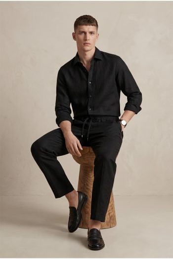 Λινό Πουκάμισο Regular Fit σε Μαύρο Χρώμα_02