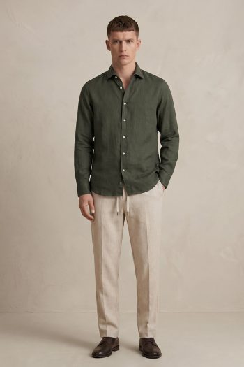 Λινό Πουκάμισο Regular Fit σε Χακί Χρώμα_02