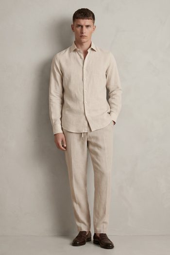 Λινό Πουκάμισο Regular Fit σε Μπεζ Χρώμα_02
