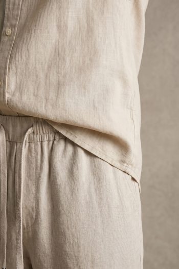 Λινό Σετ Ανδρικό με Παντελόνι & Πουκάμισο σε Μπεζ Χρώμα_02