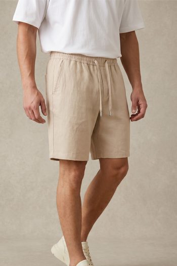 Σετ Λινό Μπεζ Σορτσάκι & Oversized Λευκό T-shirt_02