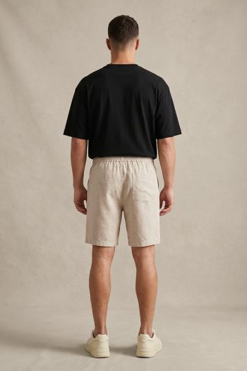Σετ Λινό Μπεζ Σορτσάκι & Oversized Μαύρο T-shirt_02