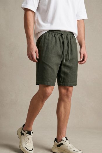 Ανδρική Λινή Βερμούδα Regular Fit σε Χακί Χρώμα_02