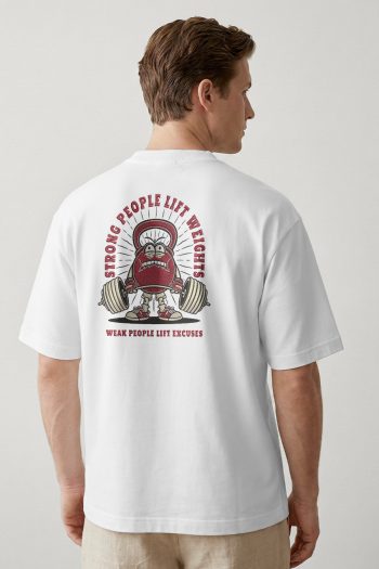 Oversized T-Shirt σε Λευκό Χρώμα, Weightlifting Mascot