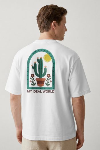 Oversized T-Shirt σε Λευκό Χρώμα, Ideal Cactus World