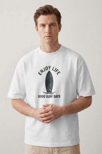 Oversized T-Shirt σε Λευκό Χρώμα με σχέδιο, Blackout Surf Days