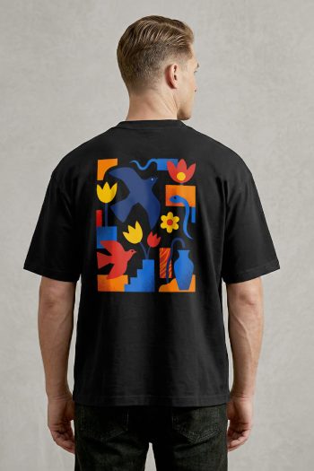 Oversized T-Shirt σε Μαύρο Χρώμα, Bold Floral Abstract