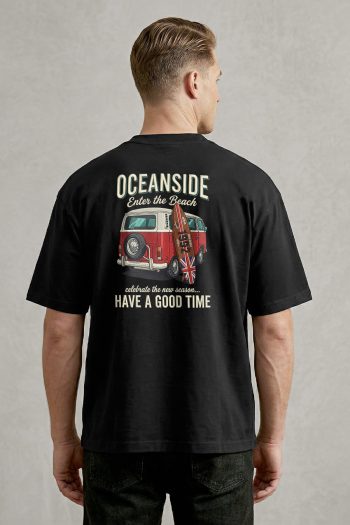 Oversized T-Shirt σε Μαύρο Χρώμα, Oceanside Red Beach Van Back