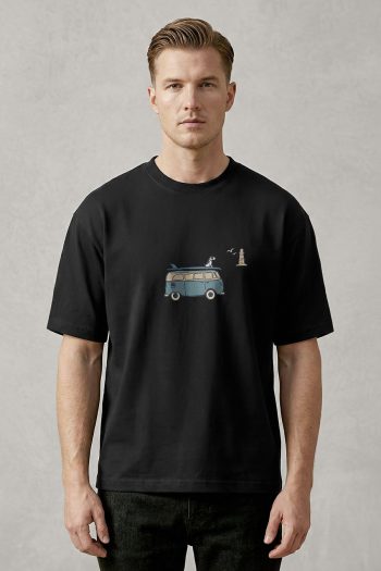 Oversized T-Shirt σε Μαύρο Χρώμα με σχέδιο, Coastal Camper