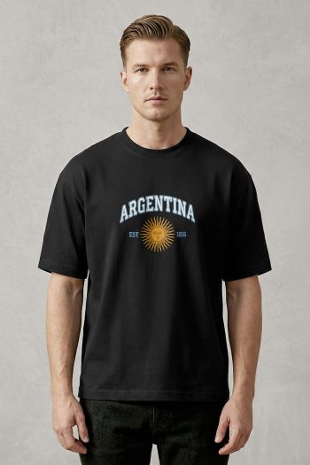 Oversized T-Shirt σε Μαύρο Χρώμα με σχέδιο, Argentina Sun Crest