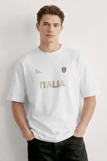 Oversized T-Shirt σε Λευκό Χρώμα με σχέδιο, Italia Varsity