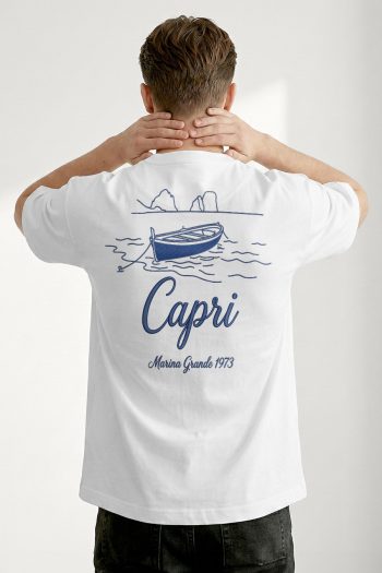 Oversized T-Shirt σε Λευκό Χρώμα, Capri Boat Line Art