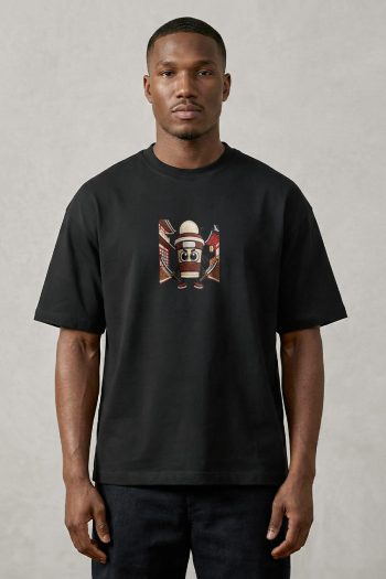 Oversized T-Shirt σε Μαύρο Χρώμα με σχέδιο, Coffee Mascot