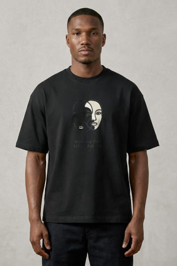 Oversized T-Shirt σε Μαύρο Χρώμα με σχέδιο, Love Check Faces