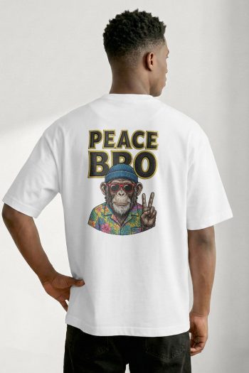 Oversized T-Shirt σε Λευκό Χρώμα, Peace Monkey Portrait