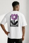 Oversized T-Shirt σε Λευκό Χρώμα, Anti Blue Flower Mark