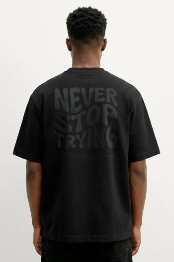 Oversized T-Shirt σε Μαύρο Χρώμα, Tonal Never Stop Trying