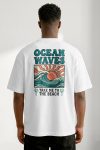Oversized T-Shirt σε Λευκό Χρώμα, Ocean Waves Sunset Poster