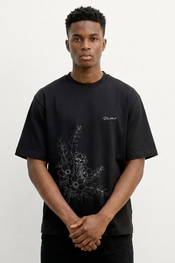 Oversized T-Shirt σε Μαύρο Χρώμα με σχέδιο, Botanical Line Art