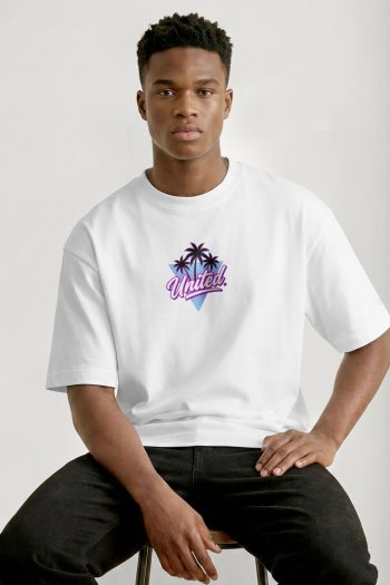 Oversized T-Shirt σε Λευκό Χρώμα με σχέδιο, United Palm Sunset