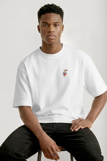 Oversized T-Shirt σε Λευκό Χρώμα με σχέδιο, Toucan Pocket Badge