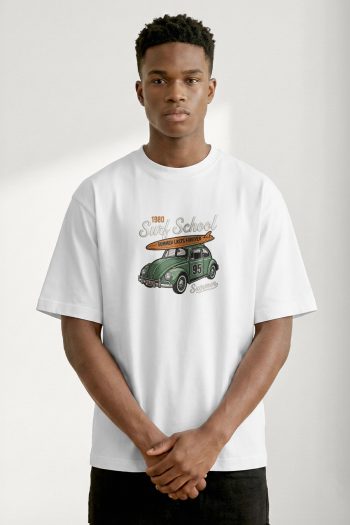 Oversized T-Shirt σε Λευκό Χρώμα με σχέδιο, Surf School Car