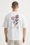 Oversized T-Shirt σε Λευκό Χρώμα, Pink Rose Line Art