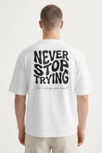 Oversized T-Shirt σε Λευκό Χρώμα, Tonal Never Stop Trying