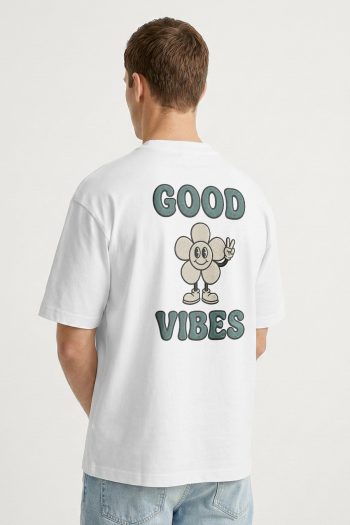 Oversized T-Shirt σε Λευκό Χρώμα, Good Vibes Daisy
