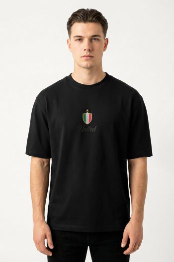 Oversized T-Shirt σε Μαύρο Χρώμα με σχέδιο, Italia Token Centered