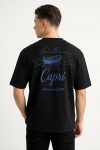 Oversized T-Shirt σε Μαύρο Χρώμα, Capri Boat Line Art