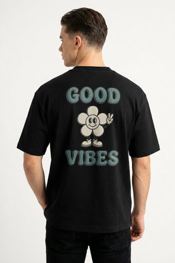 Oversized T-Shirt σε Μαύρο Χρώμα, Good Vibes Daisy