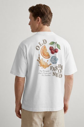 Oversized T-Shirt σε Λευκό Χρώμα, Old Fashioned Fruit Collage