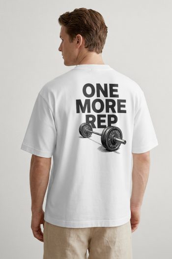 Oversized T-Shirt σε Λευκό Χρώμα, Tonal Barbell Rep