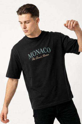 Oversized T-Shirt σε Μαύρο Χρώμα με σχέδιο, Monaco Green Riviera