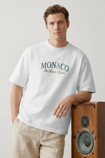 Oversized T-Shirt σε Λευκό Χρώμα με σχέδιο, Monaco Green Riviera