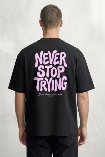 Oversized T-Shirt σε Μαύρο Χρώμα, Pink Never Stop Trying