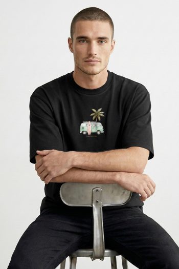 Oversized T-Shirt σε Μαύρο Χρώμα με σχέδιο, Palm Camper