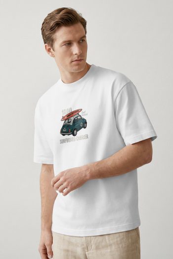 Oversized T-Shirt σε Λευκό Χρώμα με σχέδιο, Surfboard Carrier