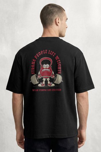 Oversized T-Shirt σε Μαύρο Χρώμα, Weightlifting Mascot